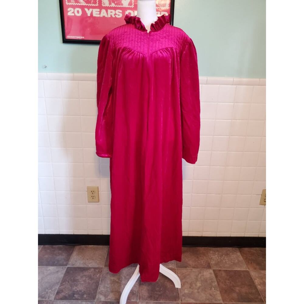 Vintage 80s Magenta Pink Long Sleeve NIght Gown House Robe Dress Size XL - Picture 8 of 8